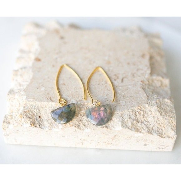 Labradorite Minimalist Dangle Earring Unique Labradorite Threader Earrings Gift - Picture 8 of 12